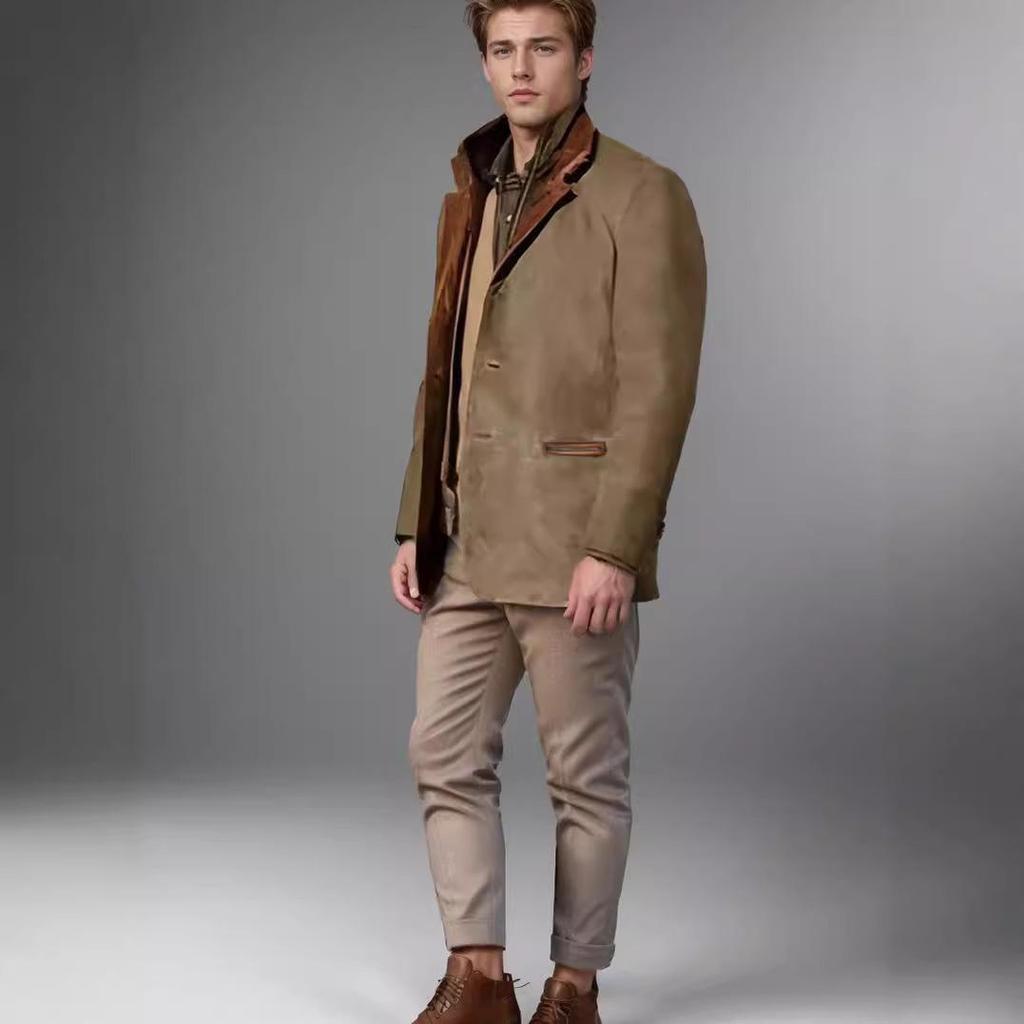 Men's Retro European-American Contrast Lapel Coat - Casual Spring/Autumn Fashion Jacket