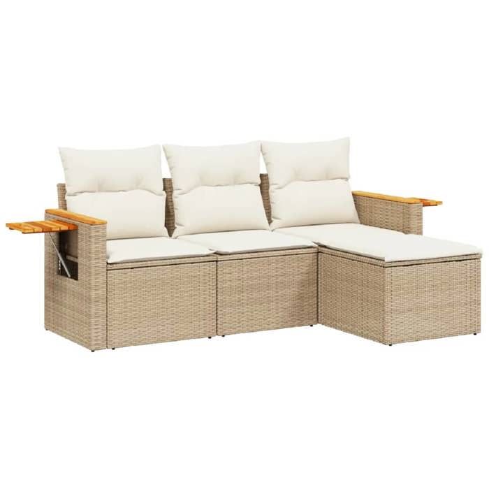 VidaXL Salon de Jardin avec Coussins 4 pcs, Canapés de Terrasse, Ensemble de Meubles de Patio, Mobilier d'Extérieur, Beige 3259146
