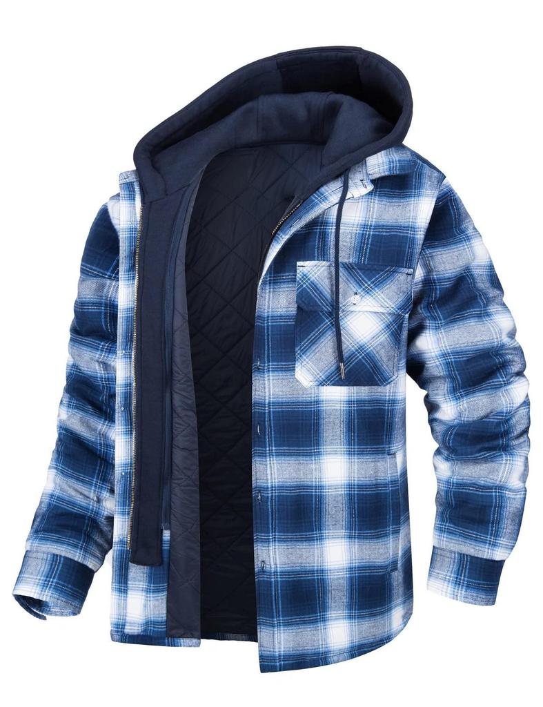Men's Plaid Hooded Cotton Jacket: Thick, Long Sleeve, Loose-Fit for Autumn/Winter