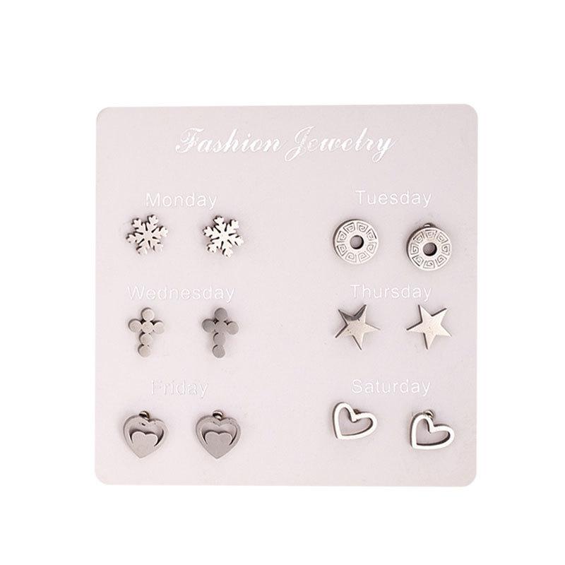 Stainless Steel Animal Love Earrings Do Not Repeat A Week Stud Earrings Set Simple Fashion Women'S Earrings Combination