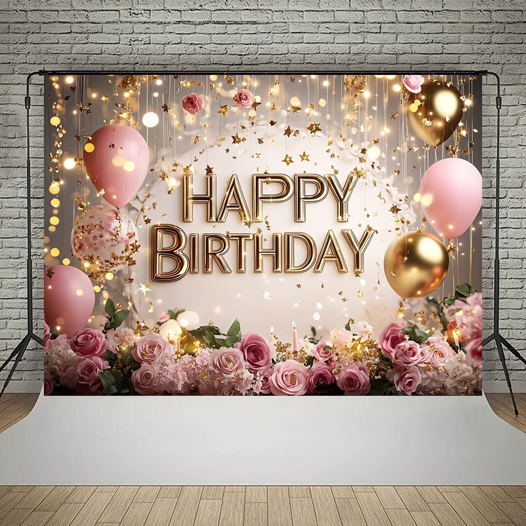 Birthday Party Background Cute Princess Birthday Photography Background Pink Balloons Golden Cake Theme Wyk