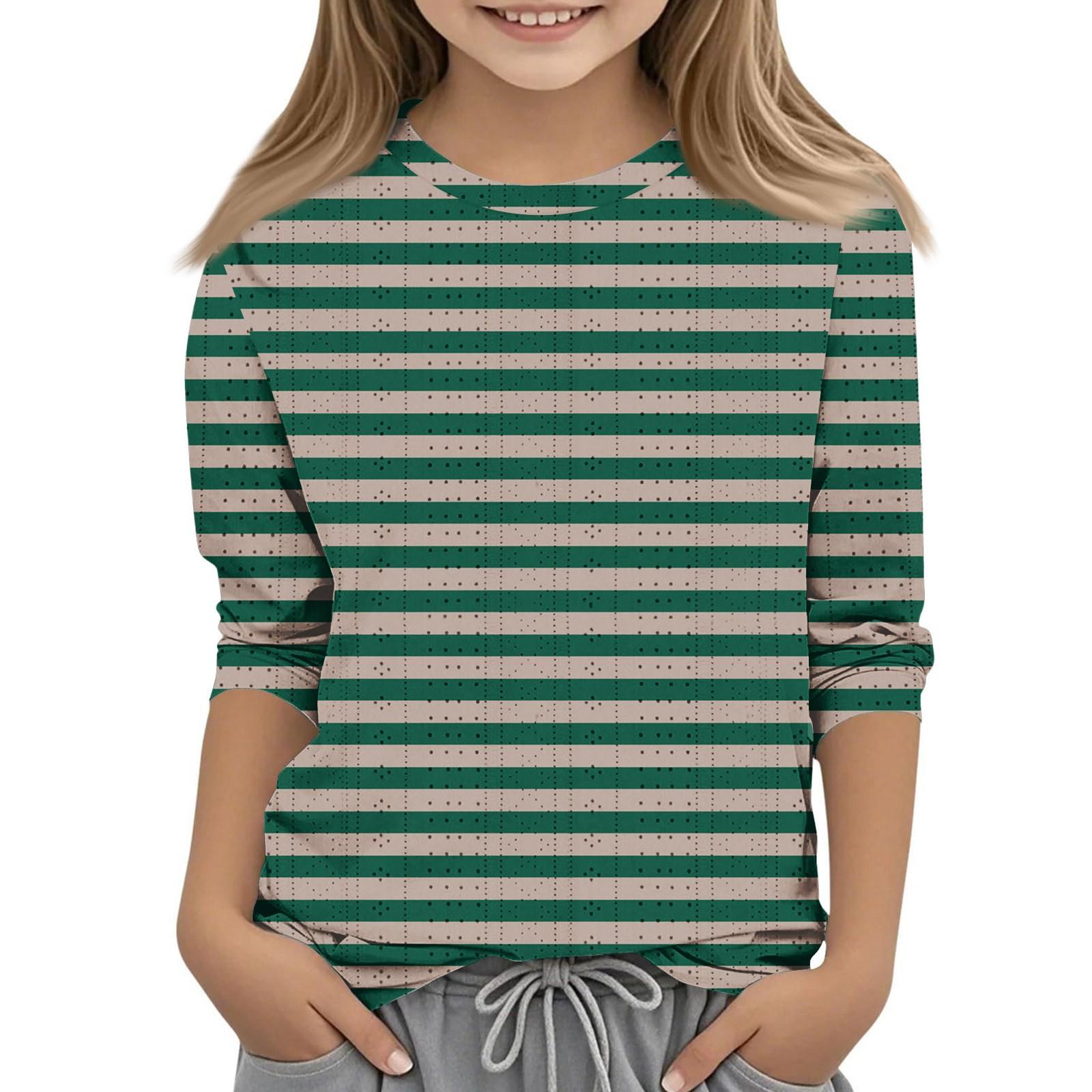 

Топы с принтом для девочек 5-16 лет с круглым вырезом и рукавами 3/4 Футболки Модные топы Наряды Футболки 110 армия зеленый