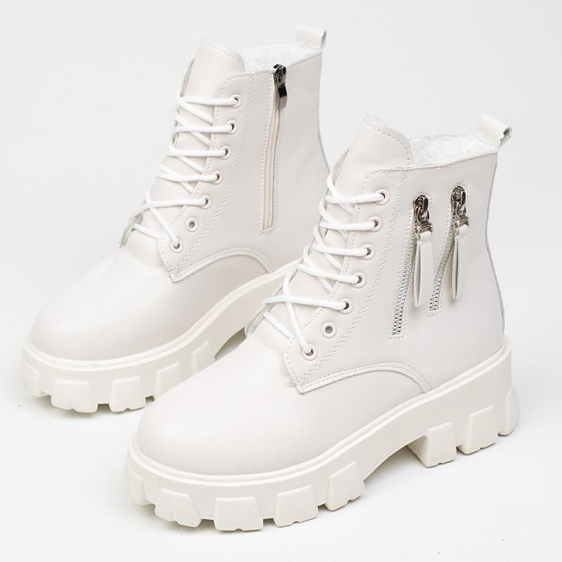 Women's Height-Increasing Martin Boots: Korean Style, Plus Velvet, Autumn/Winter, Thick Sole, Mid-Calf, Plus Size, Cotton.