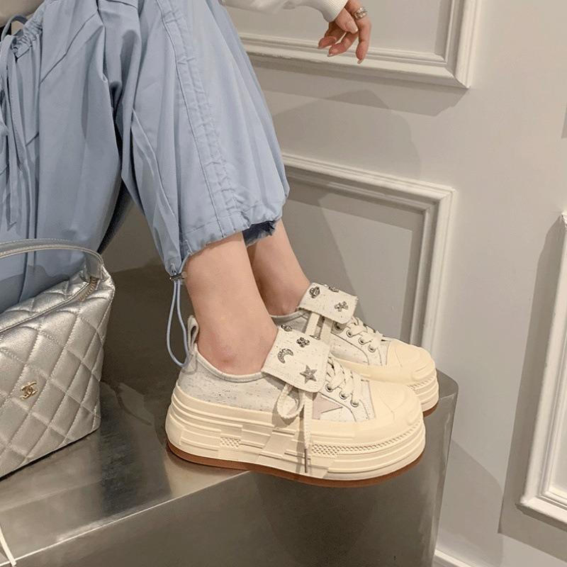 Cowhide version~ thick-soled inner height-increasing canvas shoes women's little white shoes low-top spring and summer new star casual board shoes