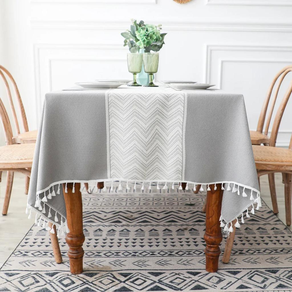 Nordic Tablecloth for Table Pastoral Decorative Linen Rectangular Tablecloth with Tassel Wedding Dining Table Cover Tea Cloth