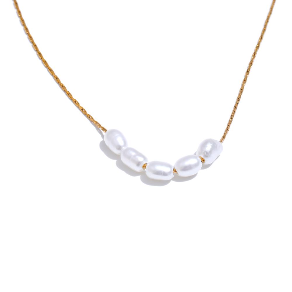 Yhpup Natural Freshwater Pearls Stainless Steel Chain Necklace for Women Waterproof Chic Fashion Collar Jewelry Gift Waterproof