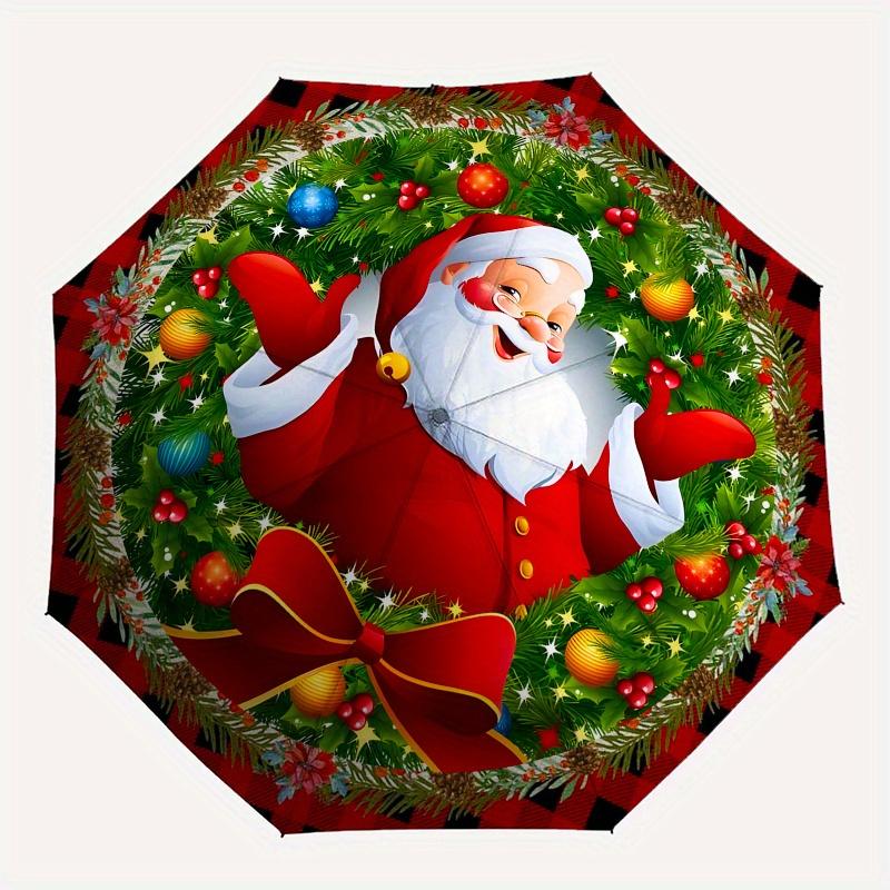 Christmas Santa Claus Umbrella, Portable 3-Fold Compact Umbrella,Christmas Gift ES425
