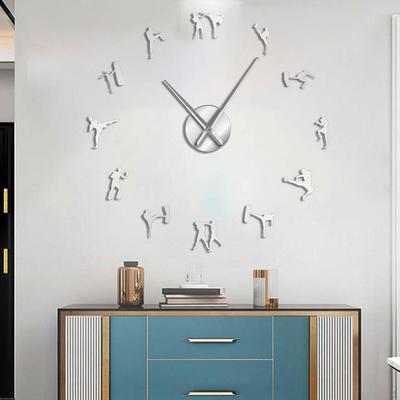 3D Large Wall Clock DIY, Non Ticking Watch Clocks Mirror Stickers Art Acrylic Karate Taekwondo