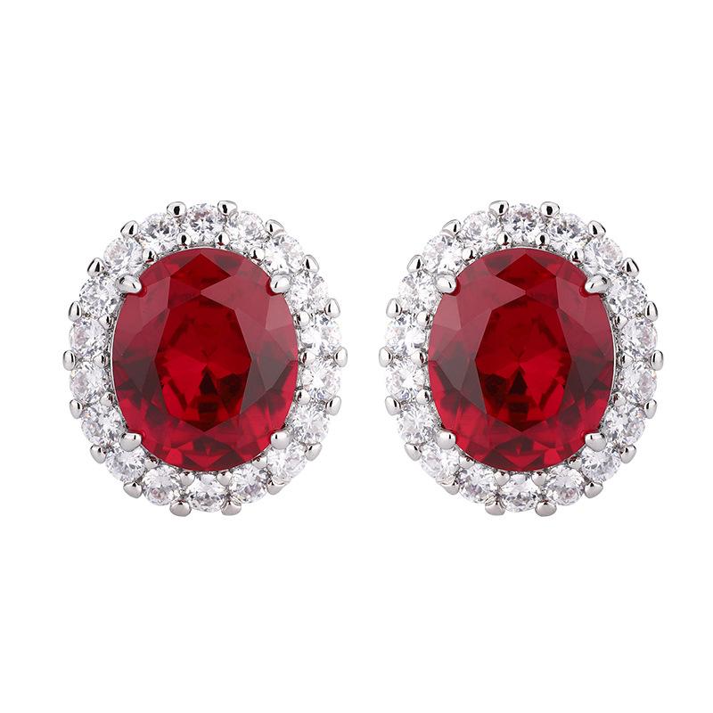 Jewelry Simulation Red Corundum Egg-Shaped Temperament Retro Set 13 * 18-10-12