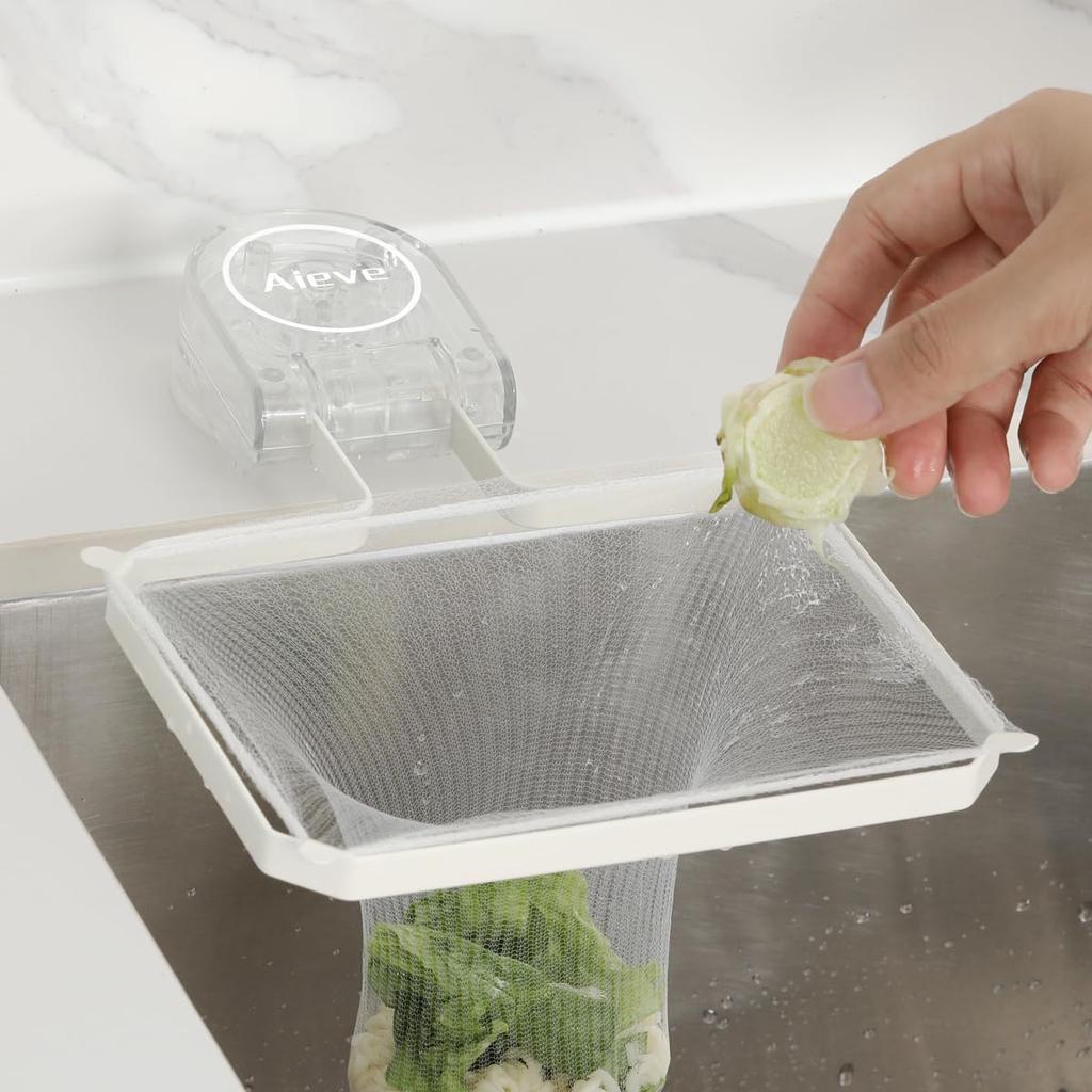 Aieve Triangular Strong Suction Drainer Net Sankaku Garbage Food Garbage Adhesive Suction Space Kitchen Includes 50 Drainer White Corner, Cup, Holder,