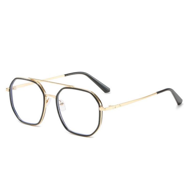 Doppelbalken Metall Polygon Finish Myopie Brille Damen Herren Literarischer Student Korrekturbrille Dioptrie 0 -0,5 -1,0 Bis -6,0