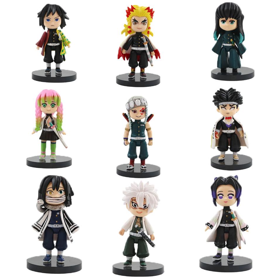 Q Posket Figure Wholesale Demon Slayer Mini Figurine 9Pcs/Sets Kimetsu No Yaiba Small PVC Dolls Desktop Decoration