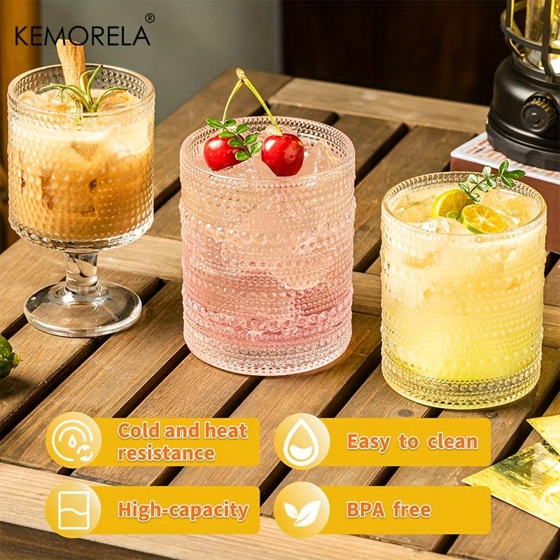 4PCS 250/300/450ML Hobnail Iced Beverage Goblets Vintage Drinking Glass Cup Wine Soda Juice Glassware Set for Parties Bars