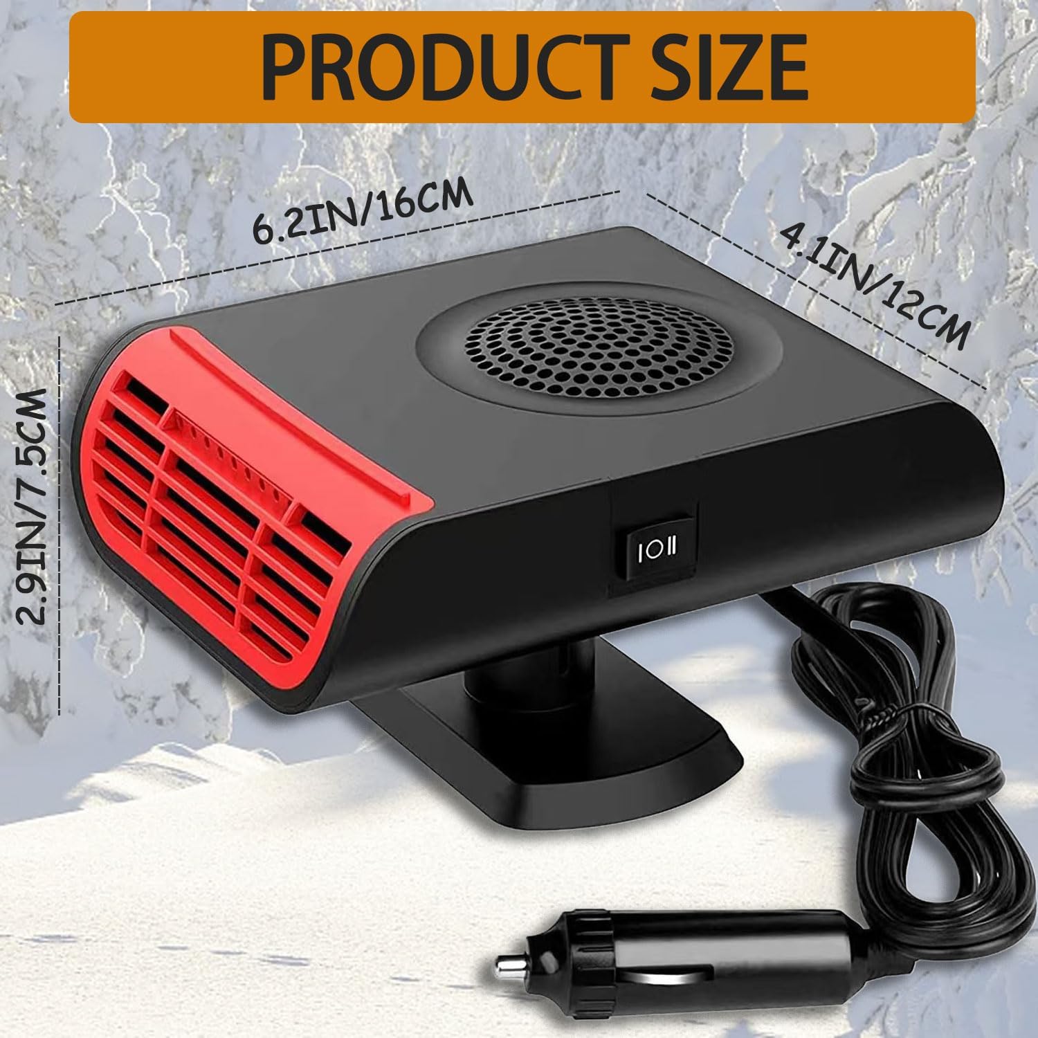 

Портативный автомобильный обогреватель 2-в-1 12 В 150 Вт Быстрый автомобильный размораживатель Обогреватель лобового стекла с вращением на 360°, Подключается к прикуривателю для автомобиля, грузовика, внедорожника, дома на колесах