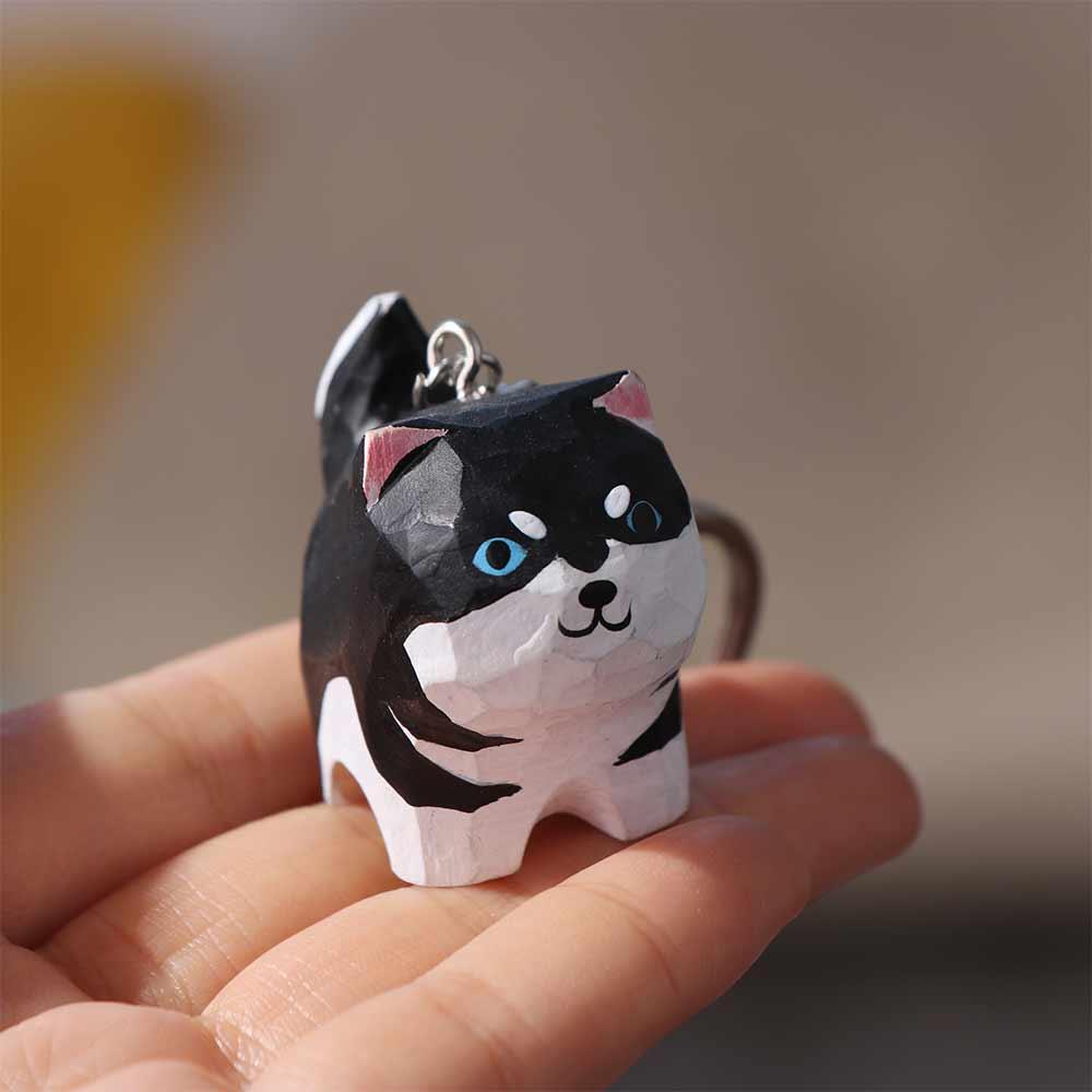Animal Pendant Carved Dog Pendant Akita Husky Dog Keyring Ornaments Wood Carved Keychain  Bag Charm