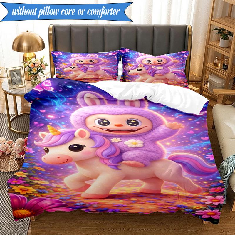 Fantasy Labu-bu Unicorn Journey Set Biancheria da Letto 3 Pezzi Gruppo Musicale K-pop, Ideale per Camera da Letto, Dormitorio, Include Copripiumino e 2 Federe, Regali per Fan