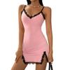 Women Nightgown V-neck Lace Trim Chemise Sleepwear Full Slip Bodycon Sleep Dress