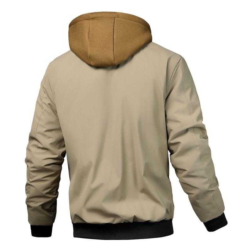 Men's Hooded Padded Bomber Jacket Plaid Trim Fake Two-Piece Winter Coat