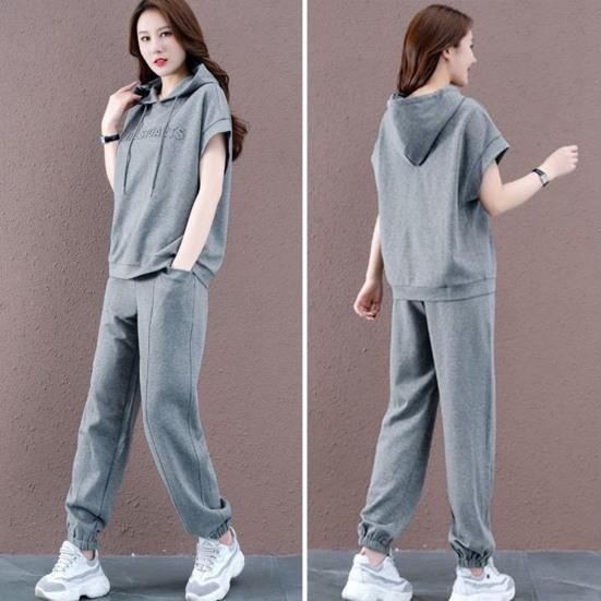 2 pezzi/set pantaloni con cappuccio da donna set casual elastico in vita tinta unita coulisse con cappuccio sport tasche larghe plus size pantaloni superiori tuta indumento femminile