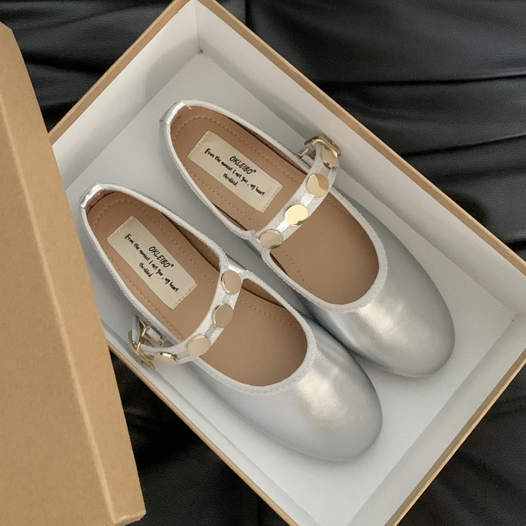 

Fashion Bailamos 2024 Autumn Women Flats Fashion Shallow Ladies Mary Jane Shoes Square Toe Soft Flat Heel Outdoor Casual Ballerina Shoes 39 серебряный