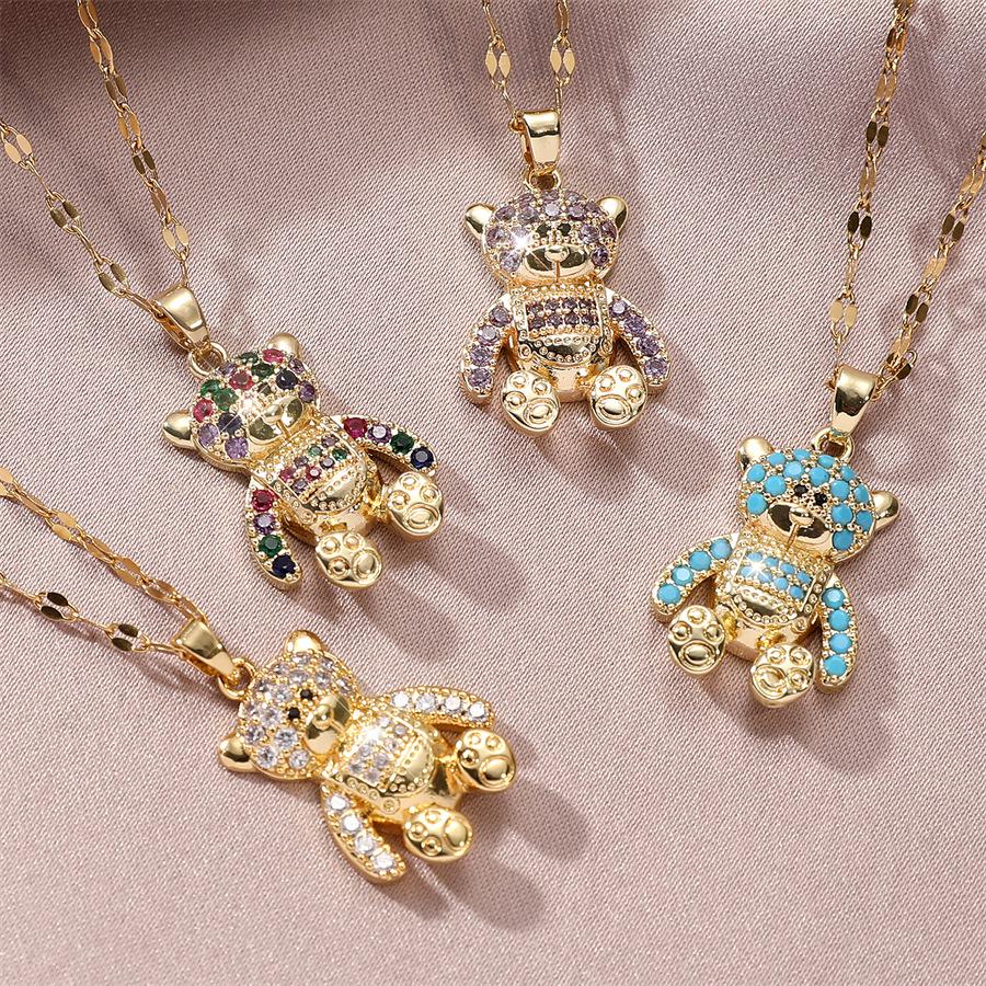 

Elegant Zircon-Encrusted Teddy Bear Necklace - Chic & Versatile Daily Fashion Accessory синий
