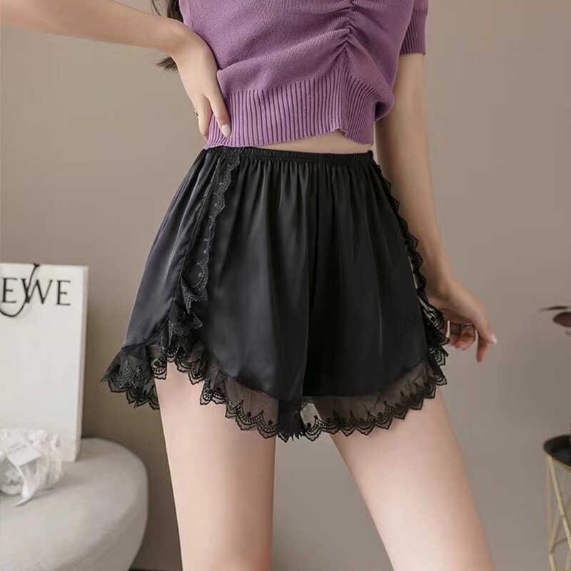 

Women s Safety Shorts: Anti-Exposure, Summer Thin, Lace Trim, JK Style, Non-Rolling Hem, Loose Fit, Home or Base Layer Wear L (45-60 kg) чёрный