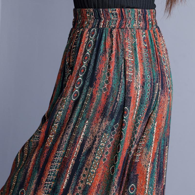 Women's Plus Size Cotton Silk Printed Wide Leg Pants, Elastic Waist Casual Summer Trousers (XL-5XL)