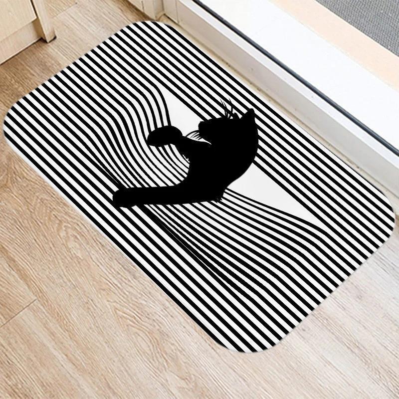 Cute Cartoon Cat Faces Carpet Black White Kawaii Minimalist Home Decoration Rug Kitchen Balcony Living Room Non-slip Floor Mat