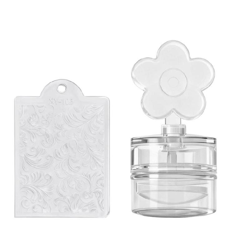 Floral Heart Patterned Nail Stamp with Scraper For Reusable Manicure Designs Featuring Clear Silicone Pad