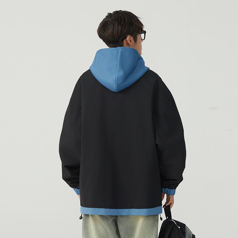 Jacket Men's Spring and Autumn New Trend Workwear Men's Hooded Versatile Fake Two Men's Teen Jacket