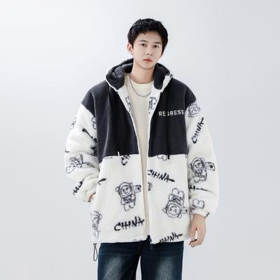 Chaqueta de felpa de cordero de invierno Harajuku para hombre ropa de invierno de moda ropa de algodón engrosada tendencia de moda masculina