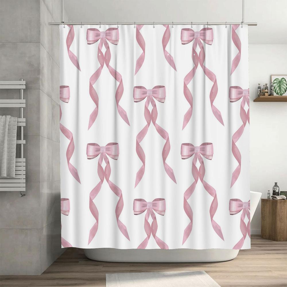 Elegant Pink Ribbons Shower Curtain Waterproof Bath Decor for Home Decoration Room Mosaic Wall Art Print Privacy Screen Duvet Co