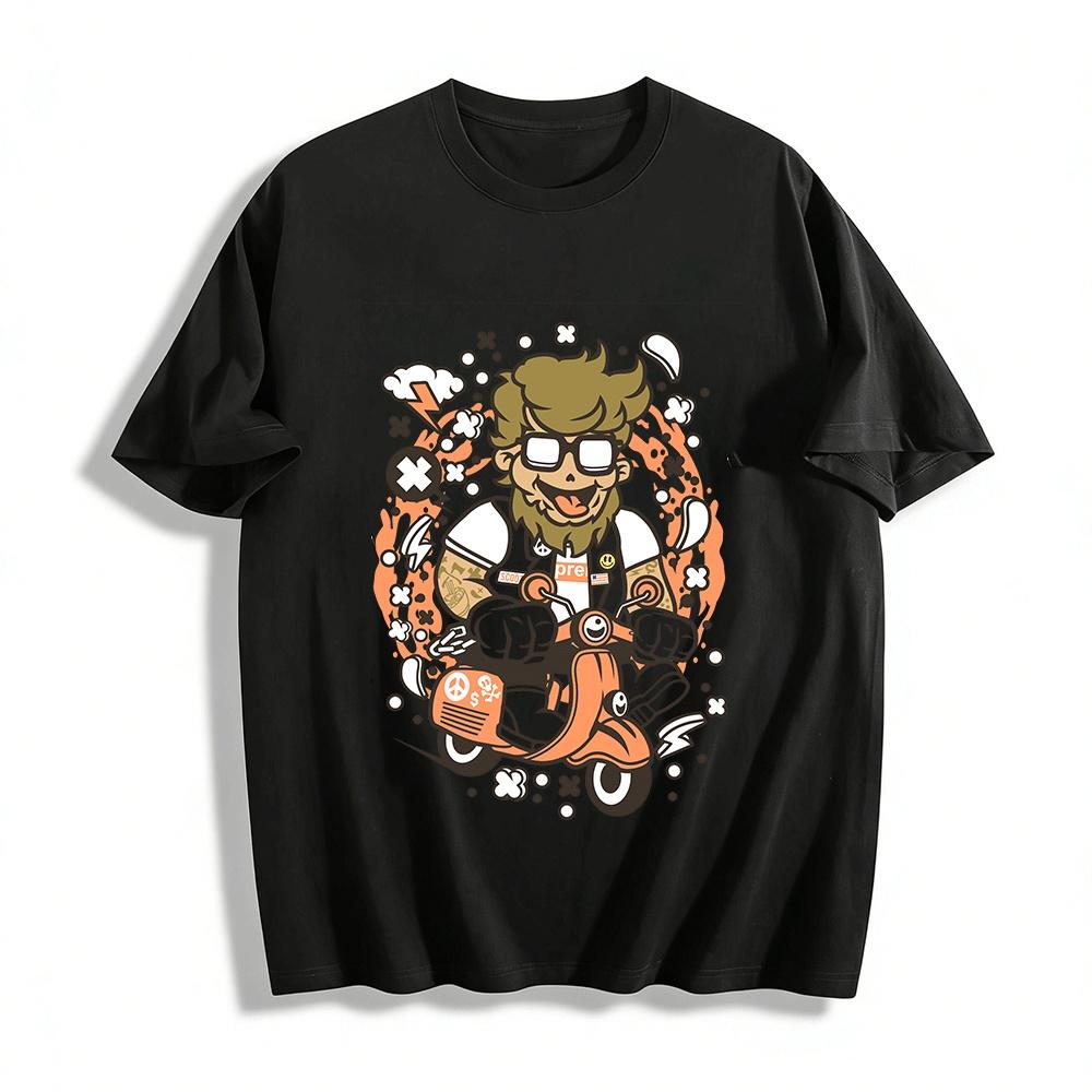 

Vintage Biker Guy Print Tee Streetwear Trendy Casual Graphic T-Shirt Pure cotton T-shirt 6XL