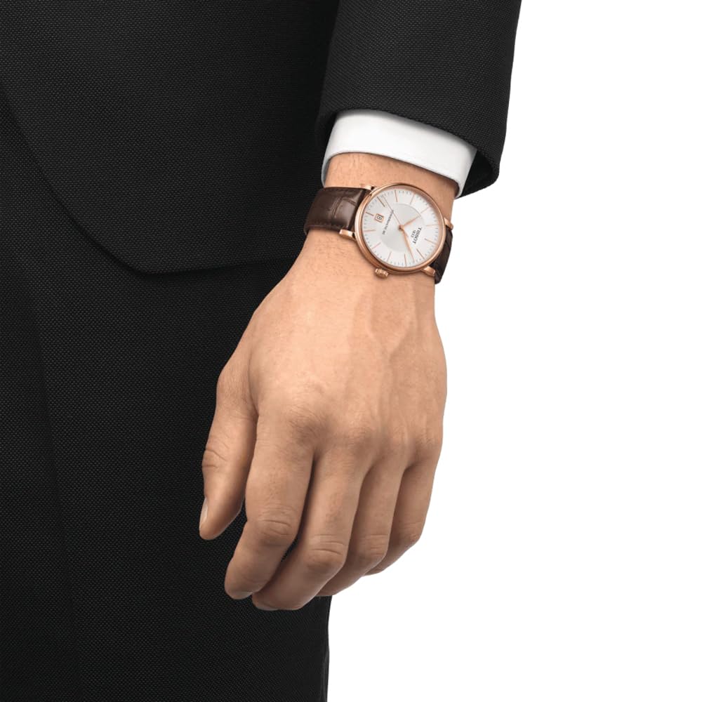 TISSOT Carson Premium Powermatic 80 Uhr mit Lederarmband (Offiziell importiert) T1224073603100, Herren Silbernes Zifferblatt