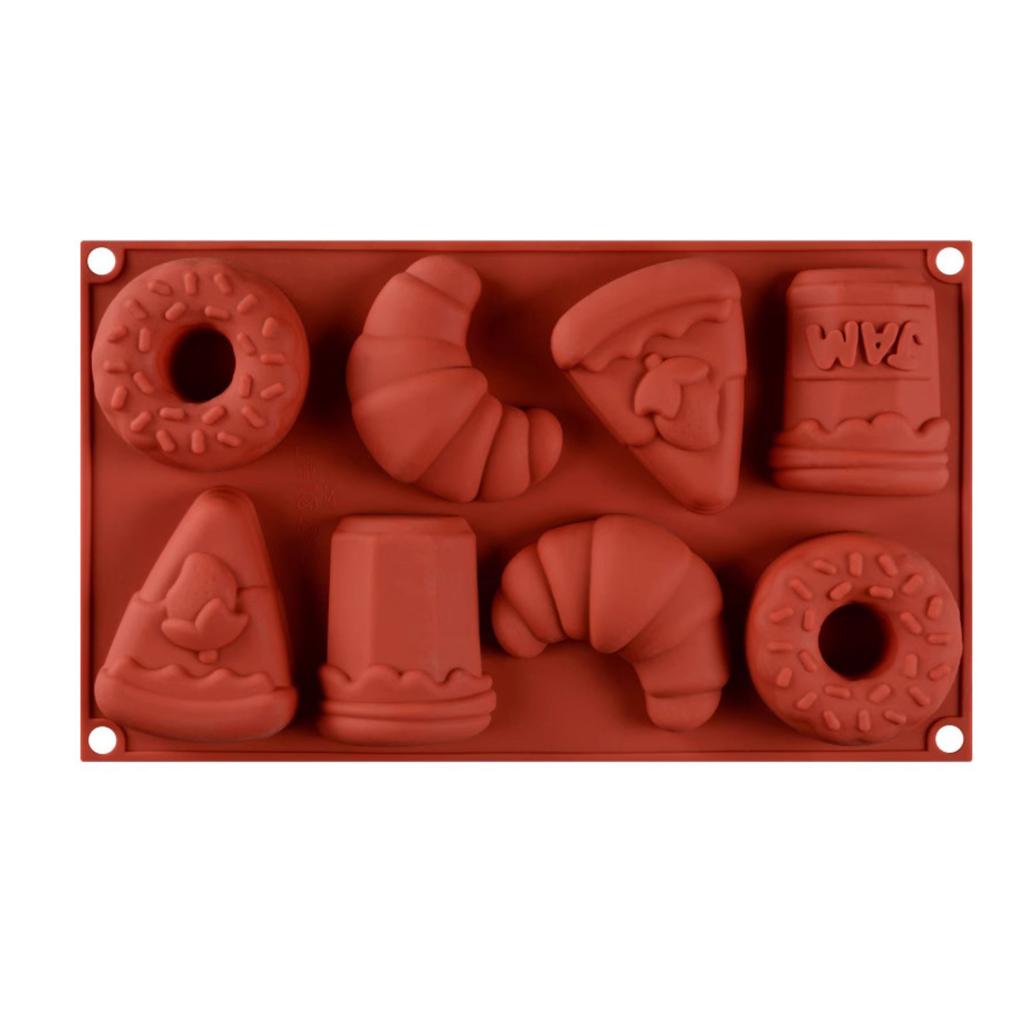Silicone Baking Mold with 8 Cavities for Donuts Croissants Cake Slices and Holiday Shapes Flexible Non-Stick Bakeware for Christmas Baking