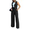 Damen 2-teilige Business-Outfits V-Ausschnitt Knopfleiste Crop Westen-Tops und High-Waist Hosen Set Sommer Büro Arbeitsanzug