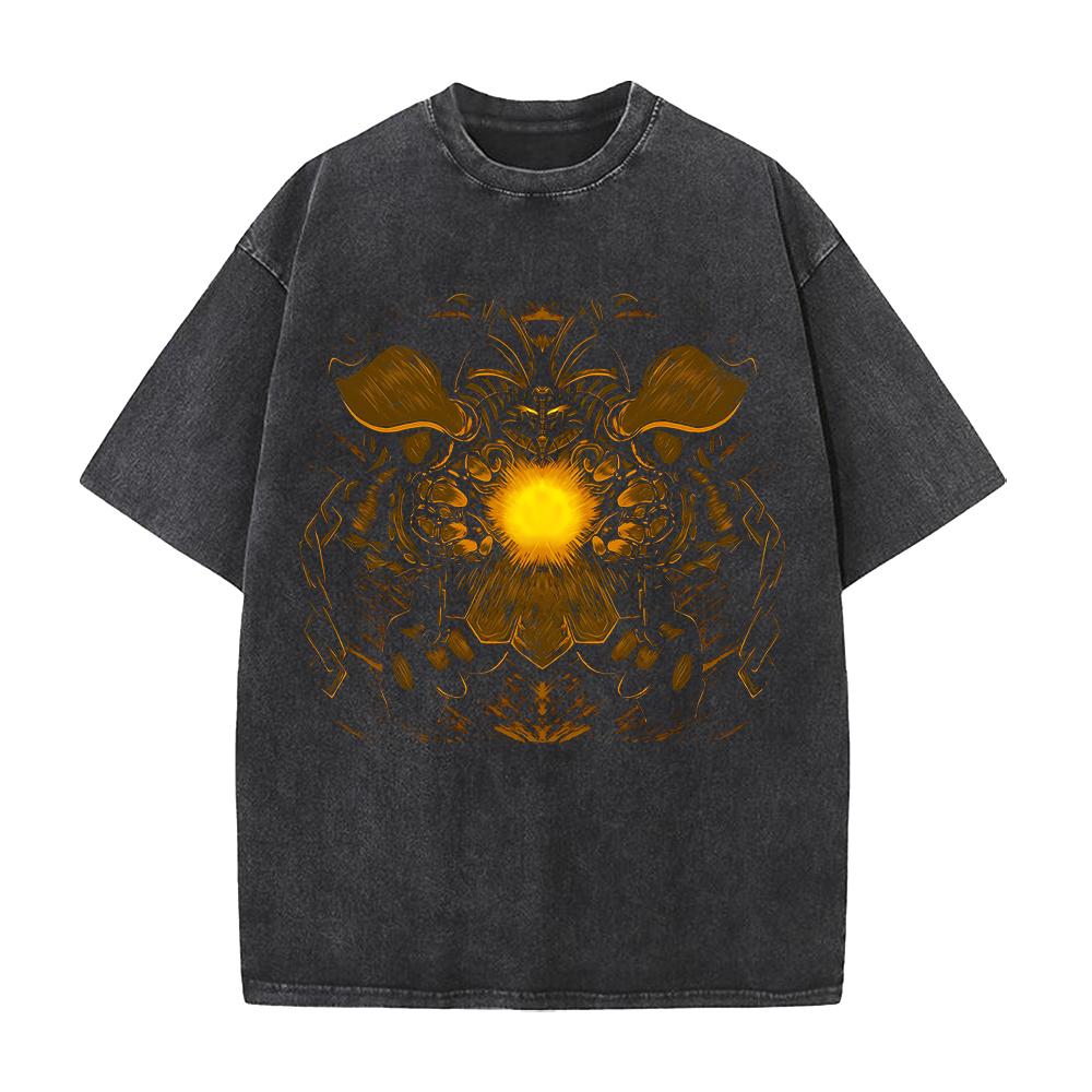 Manga Printed T-shirt Anime Y2k Washed Oversized T Shirt Men's Clothing Summer Short Sleeve Casual Cotton Tees Tops