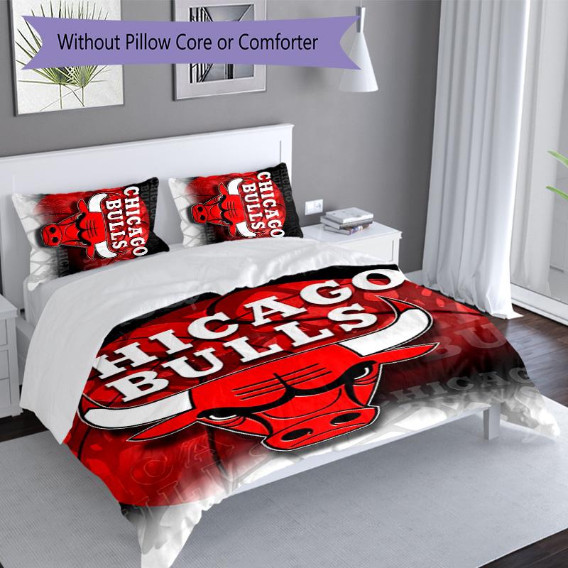 3pcs Chicago Bulls logo Themed Duvet Cover Set, Includes 1 Duvet Cover and 2 Pillowcases,Skin-Friendly&Comfortable Fabric,Suitable Bedding Sets
