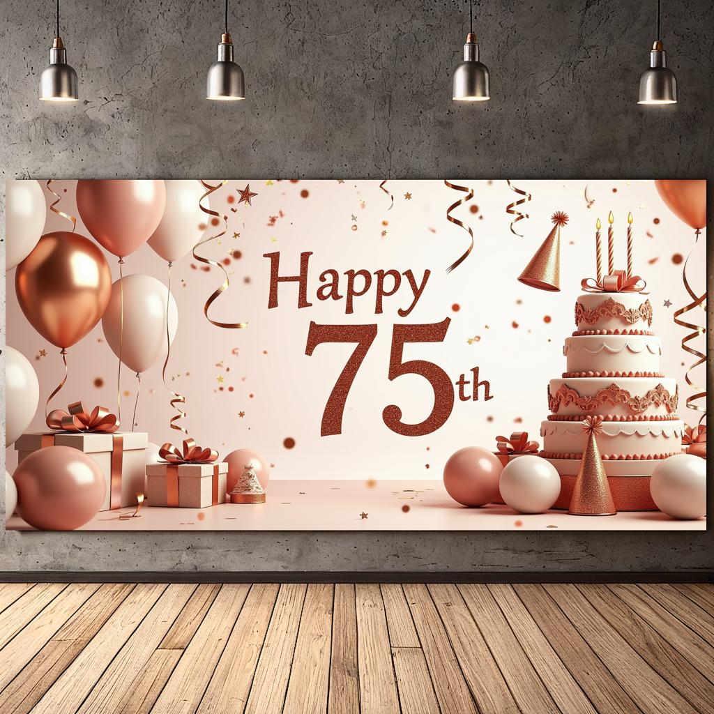 Happy Birthday 75th Banner Red Balloon Birthday Party Decoration Photography Background Props Birthday Cake Backdrop Supplies