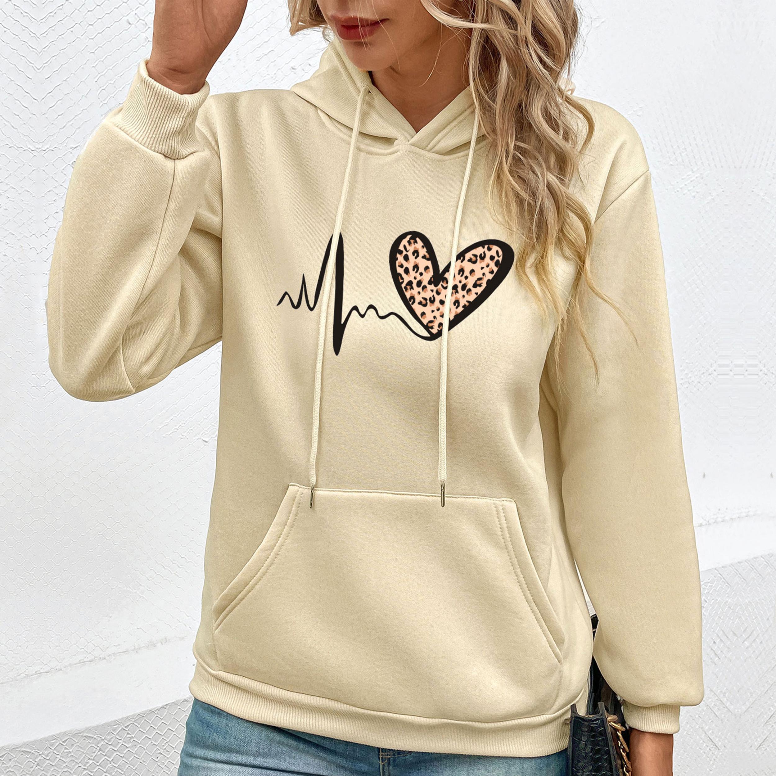 

YYFS женские модные повседневные блузки и рубашки с капюшоном и длинными рукавами с принтом Love XL абрикосовый