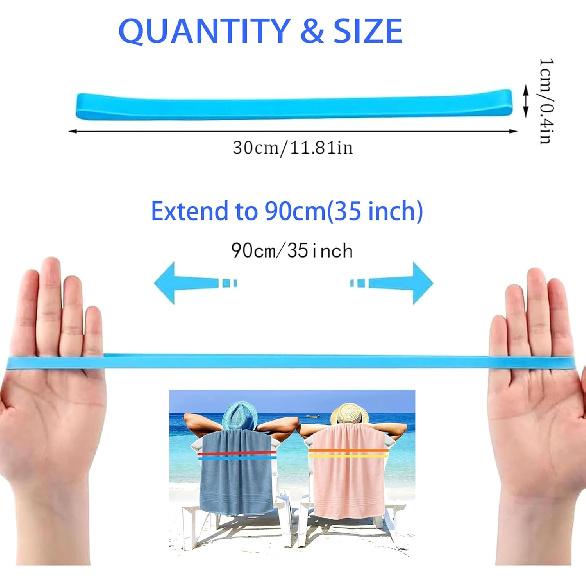 6pcs Towel Bands Silicone Rubber Towel Bands 12x0.4 inches for Beach Chair Stretchable Chair Bands Beach Towel Clips for Beach Pool & Cruise Chairs
