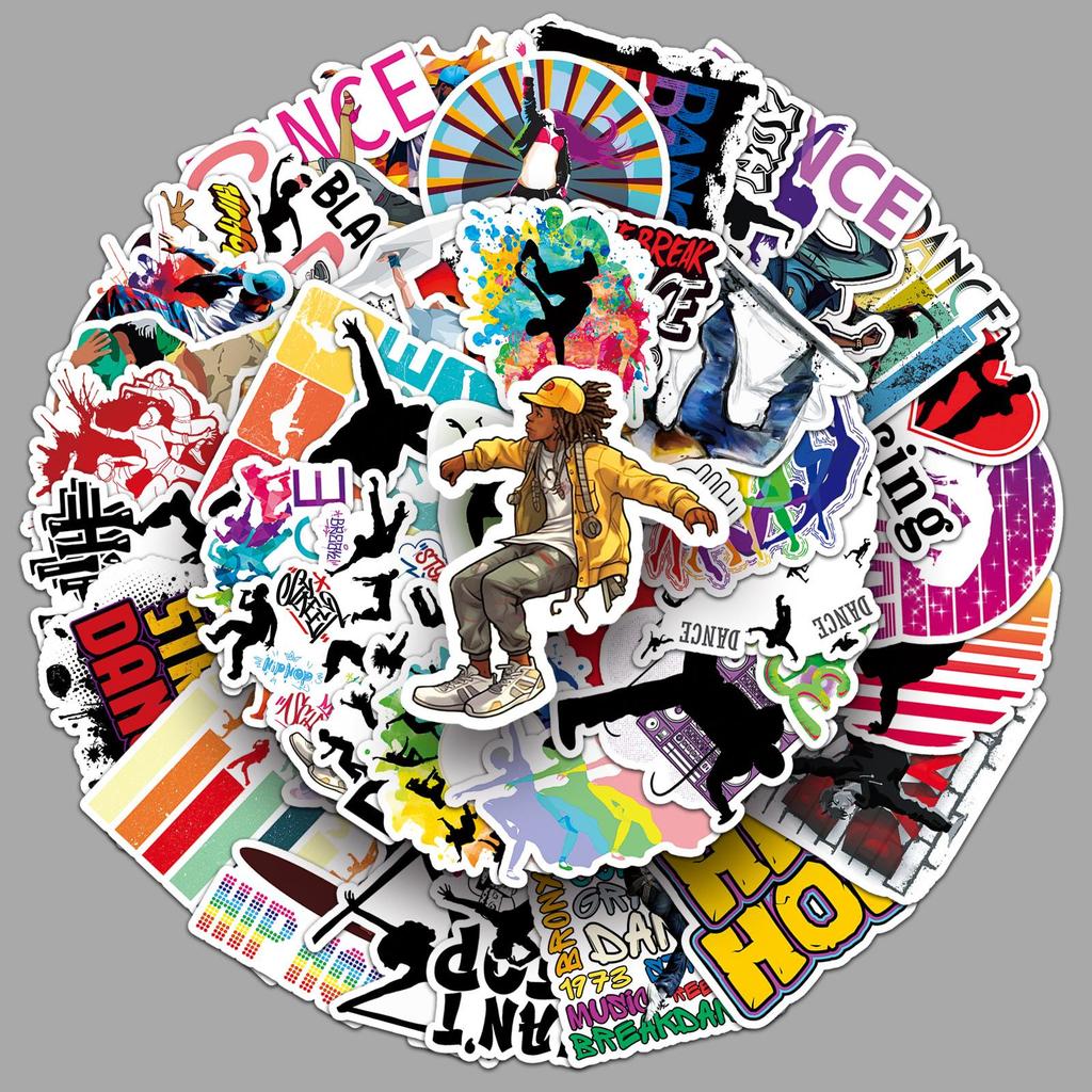 50pcs Trendy Hip Hop Dance Cartoon Stickers - Waterproof Decoration for Skateboards, Laptops, and More