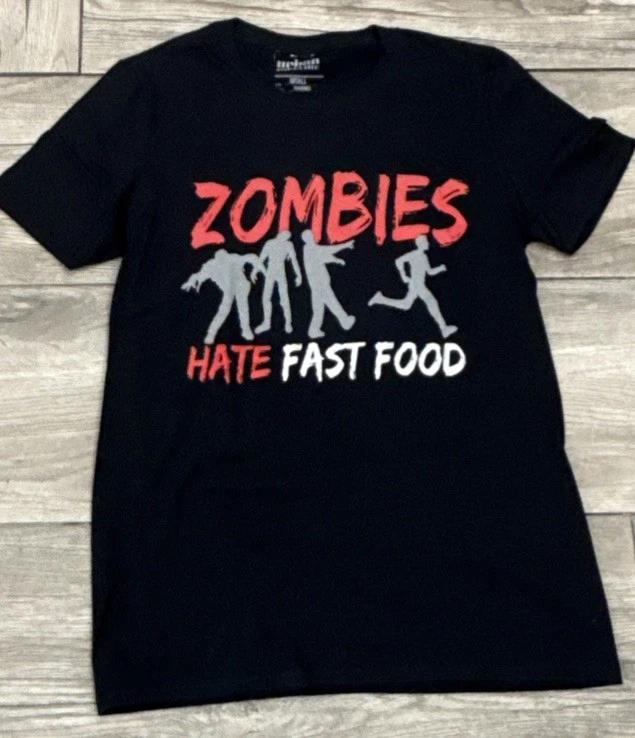 

Urban Pipeline Zombies Hate Fast Food 100% Cotton T-shirt Mens Tees Top Tee Size Small New with tags L
