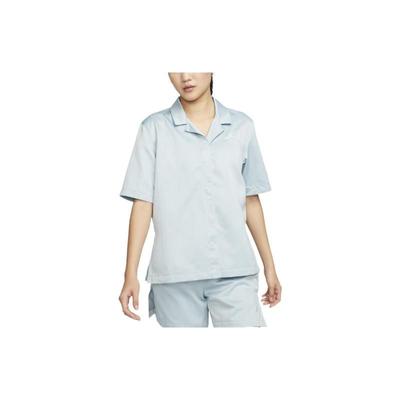 Solid Stripe Short Sleeve Shirt Women Shirts Ocean-Cube-Blue DM5229-366