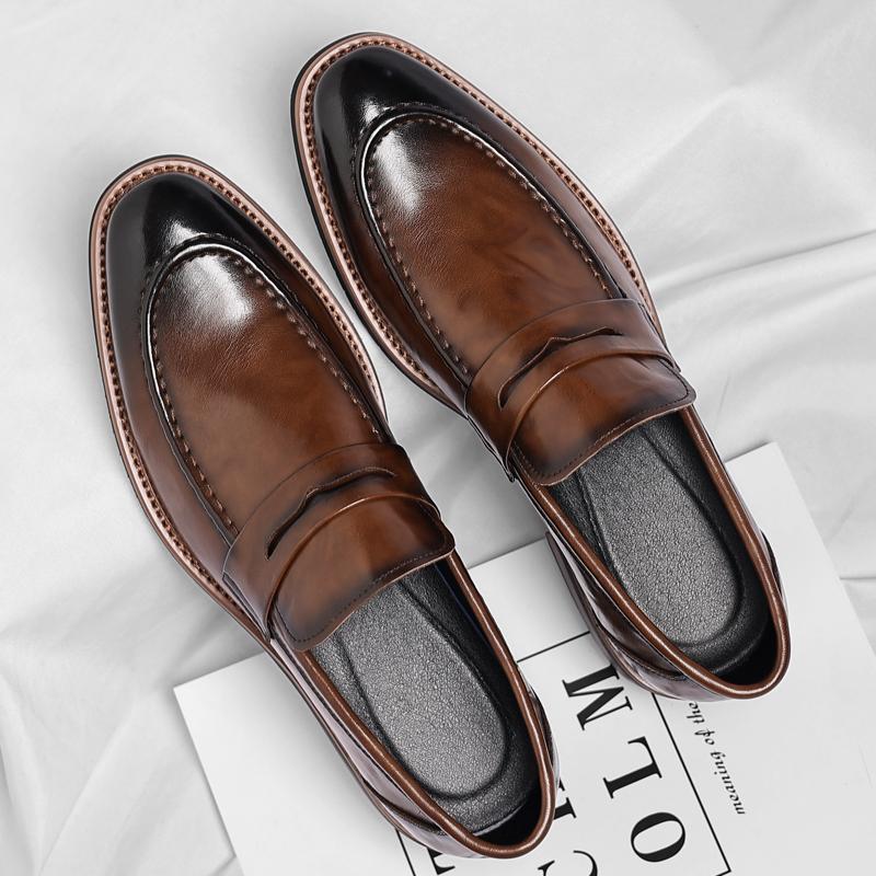 Hochwertige Echtleder Business Casual Schuhe Bequeme Weiche Slipper Große Größen 37-48 Herren Elegante Partyschuhe 42 braun