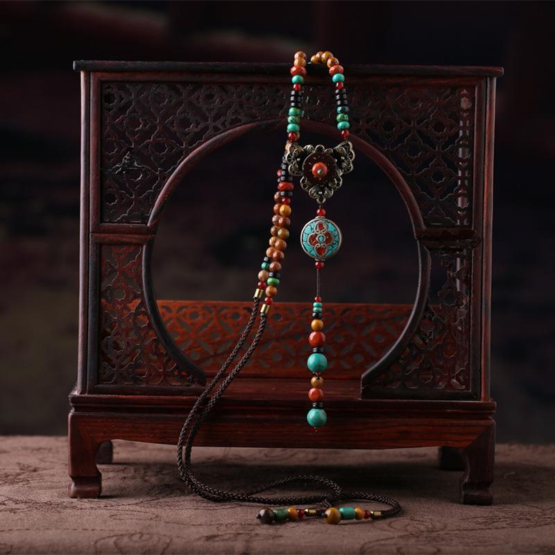 GEMCHIC Women s Vintage Ethnic Turquoise Long Sweater Necklace Bohemian Handmade Pendant Chain