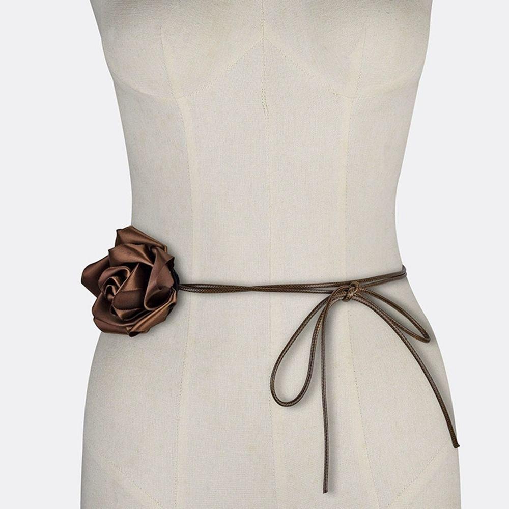 Decorative Rose Flower Rope Belts DIY Woven Waistband Strap Fabric Belt  For Women Lady Girl