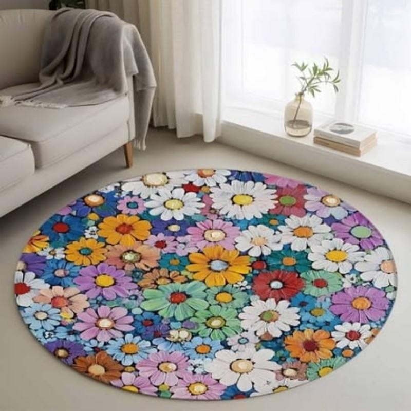 Stained Glass Round Rug Giraffe Animal Print Carpet Non Slip Floor Mat For Living Room Bedroom Home