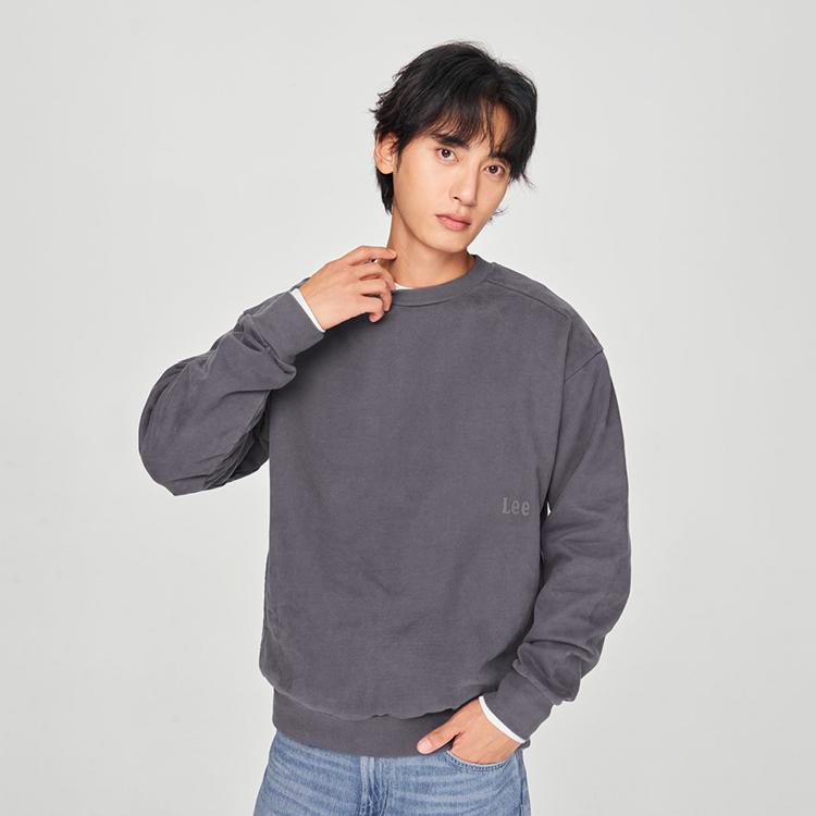 Lee Comfortable Round Neck Spliced Structural Design Versatile Sweatshirt Men Sweatshirt Iron-Gray LMT007822204573A05984