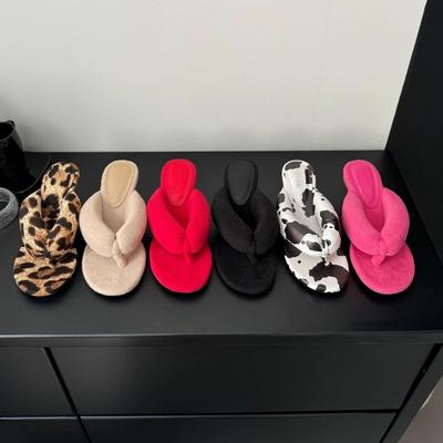 Fashion Slope Heel 5 Cm High Heel Flip-flops 2025 New Retro Leopard Print Outer Wear Fluffy Cool Slippers